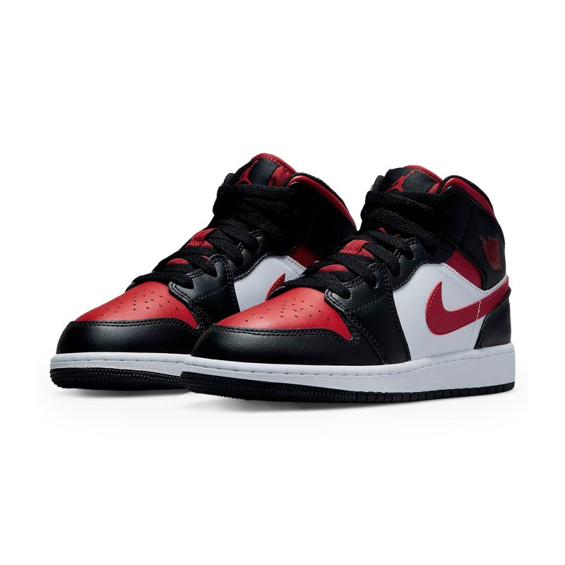 Air Jordan 1 Mid Black Fire Red GS Crepslocker Front Side