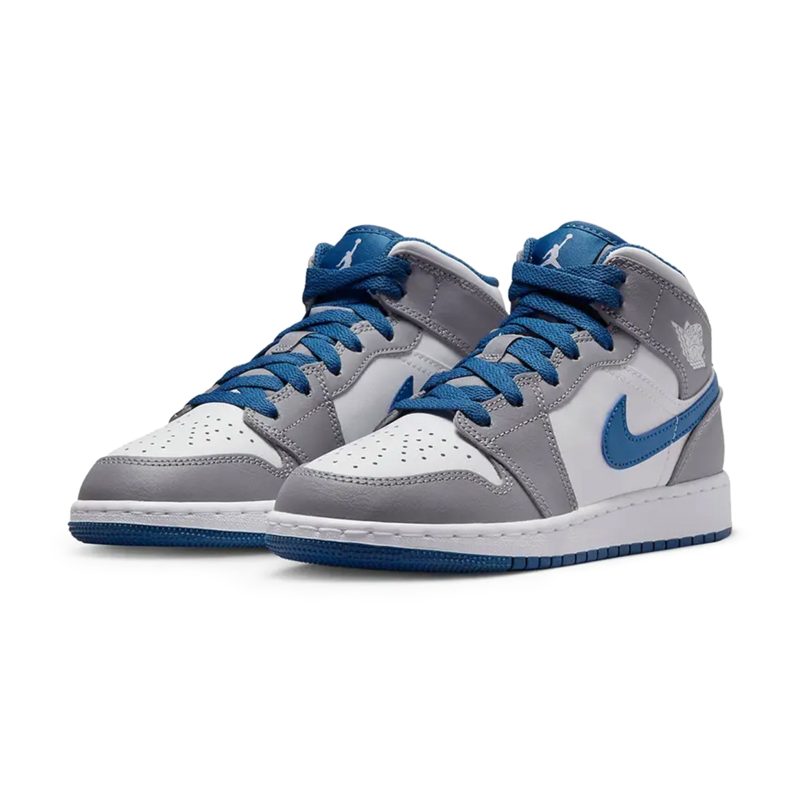 Air Jordan 1 Mid True Blue Cement GS Crepslocker Front Sie