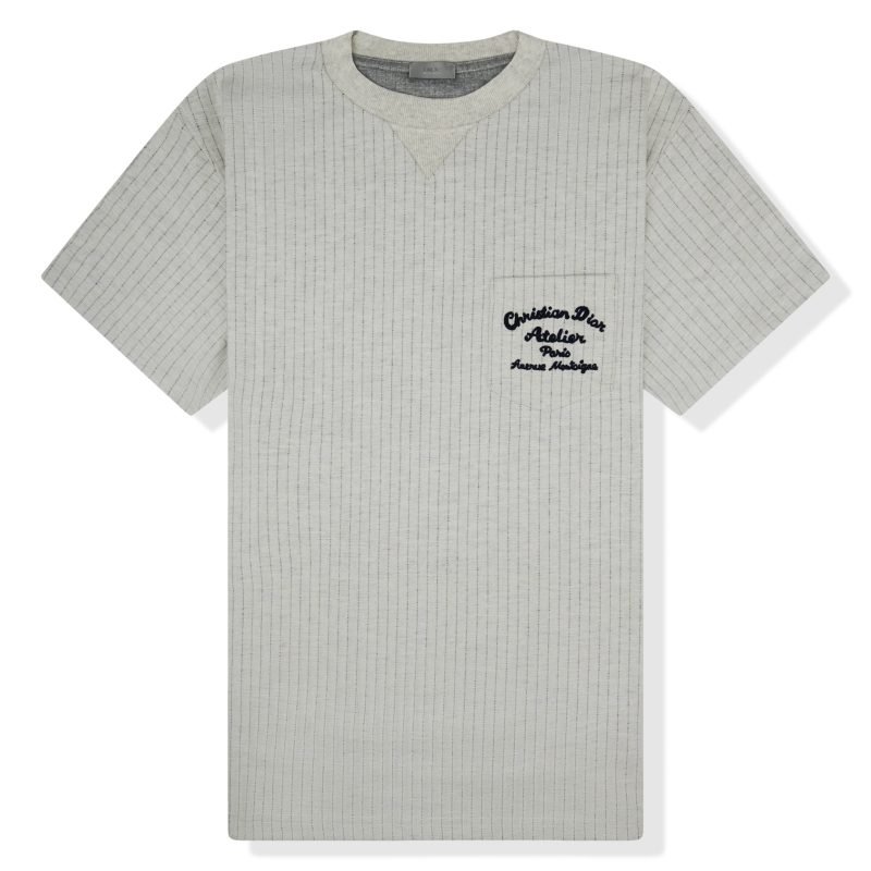 Dior Atelier Striped Chest Logo Grey T shirt Crepslocker Front