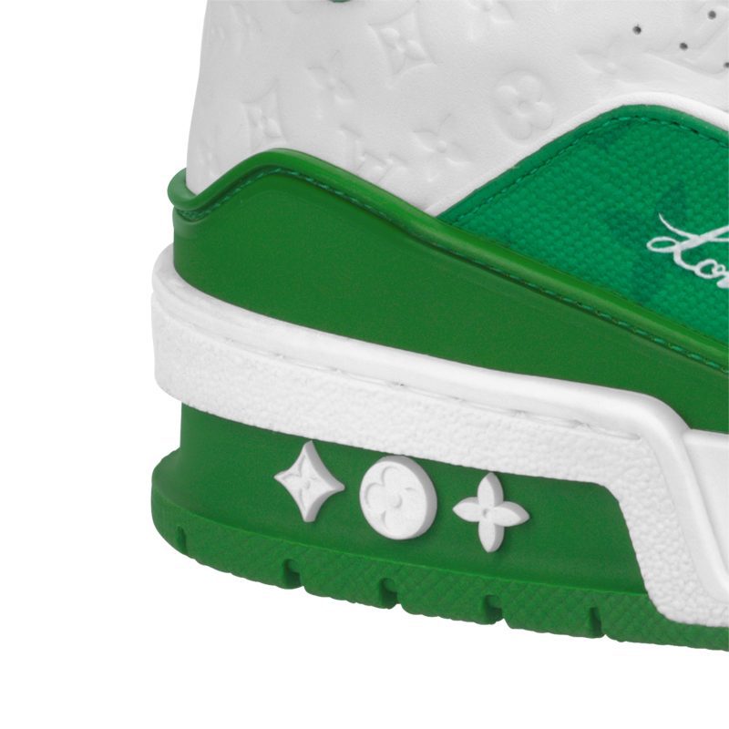 Louis Vuitton LV Trainer 54 White Green Sneaker Crepslocker Back Close Up