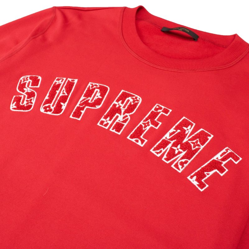 SUPREME X LOUIS VUITTON ARC LOGO RED SWEATSHIRT Crepslocker