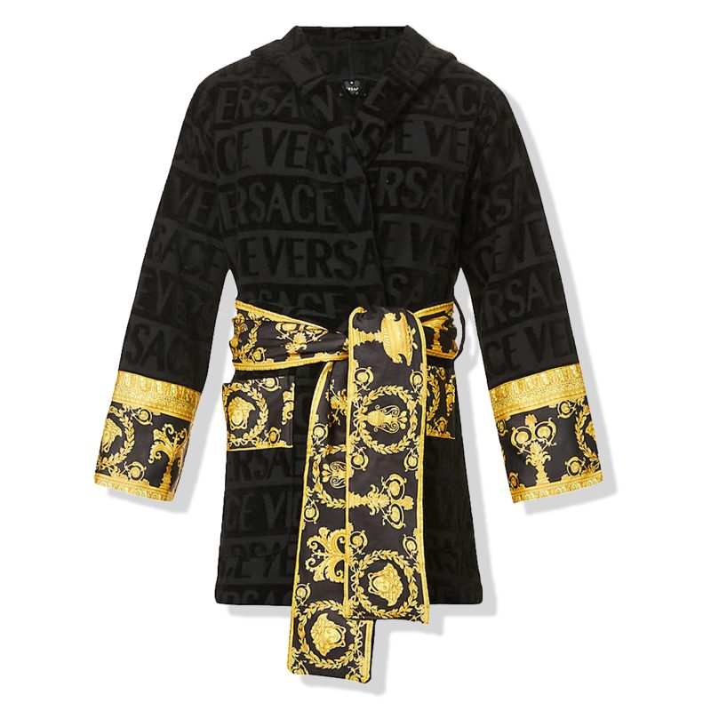 Versace Logo and baroque print cotton terry dressing gown Crepslocker