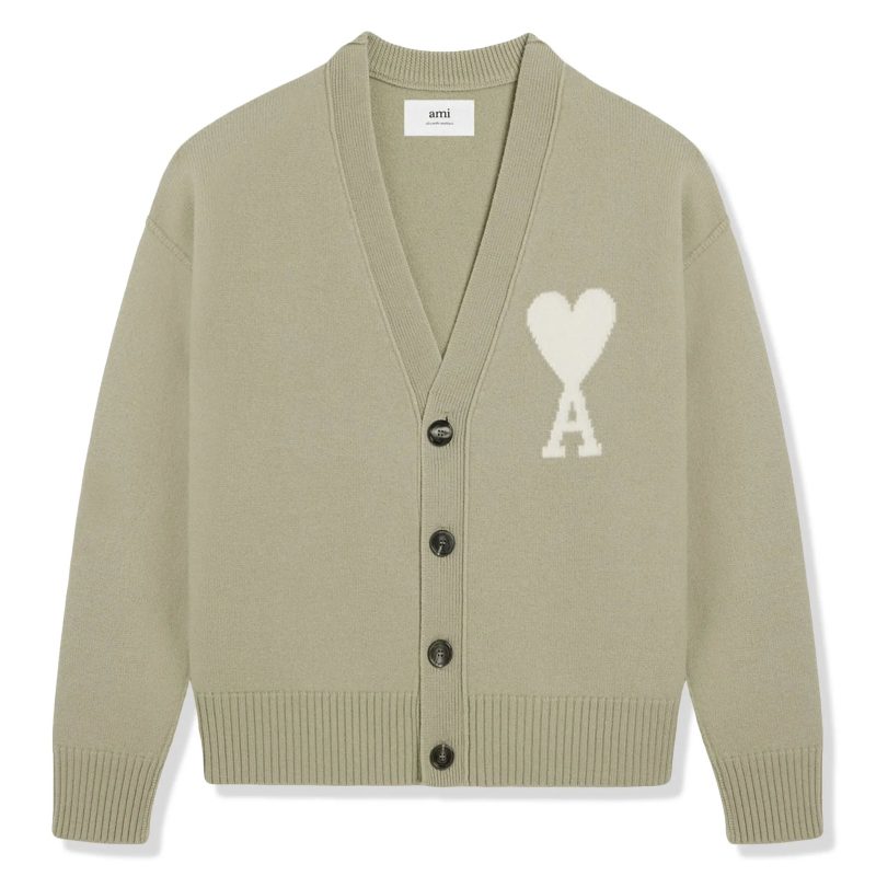 ami paris ami de coeur green cardigan front