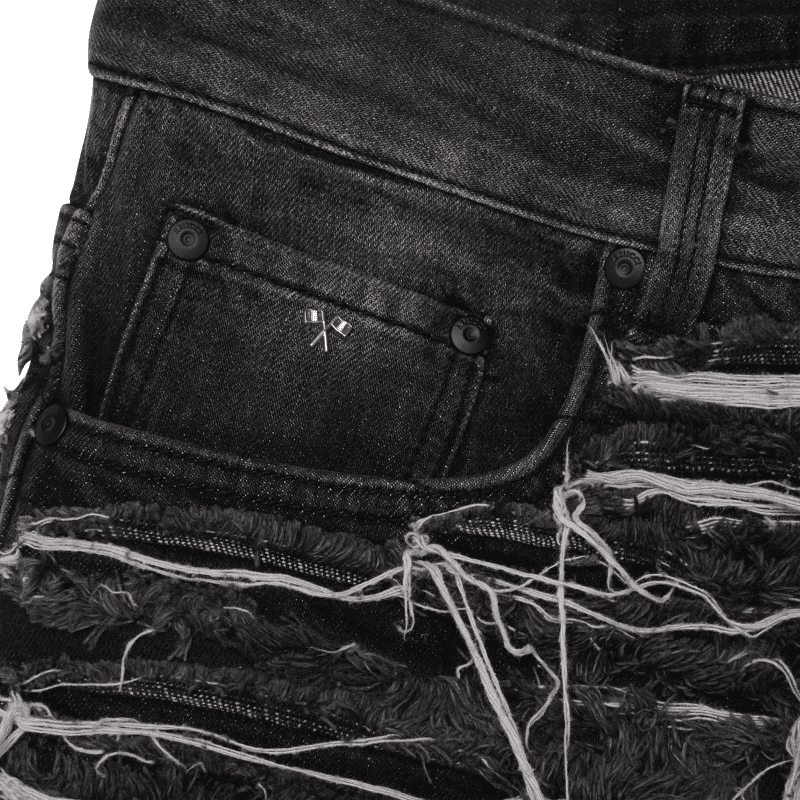 amicci sassari frayed denim black shorts pocket detail