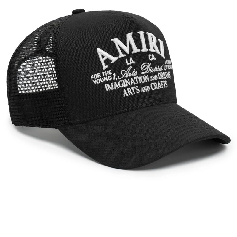 amiri arts district black trucker cap pxmah001 001 front side