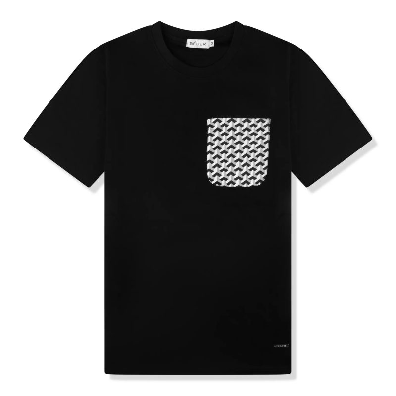 belier illusion print black monochrome pocket t shirt bm 169 front