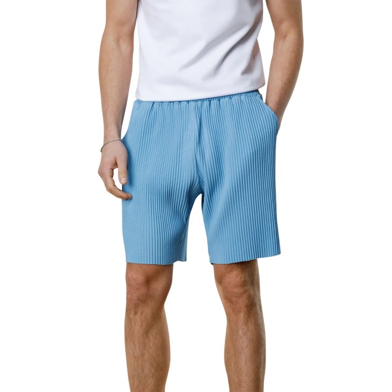 belier pleated light blue shorts bm 075 model front