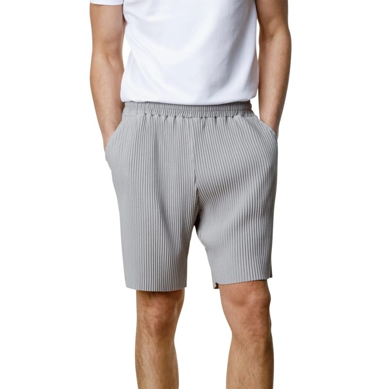 belier pleated light grey shorts bm 075 model front 2