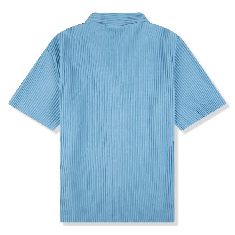 belier pleated short sleeve light blue resort shirt bm 073 back