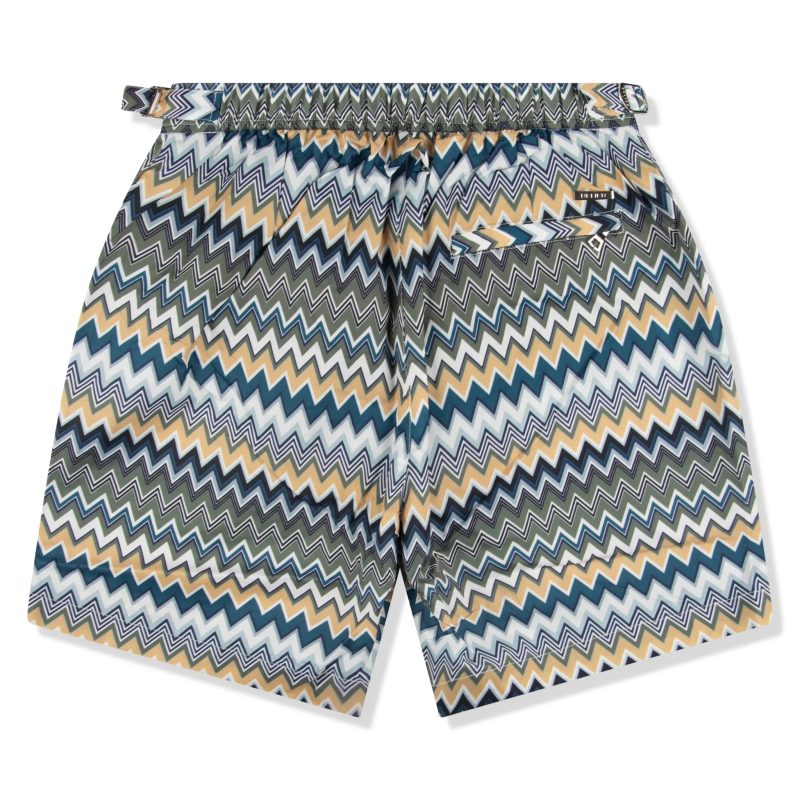 belier zag print yellow green resort swim shorts back