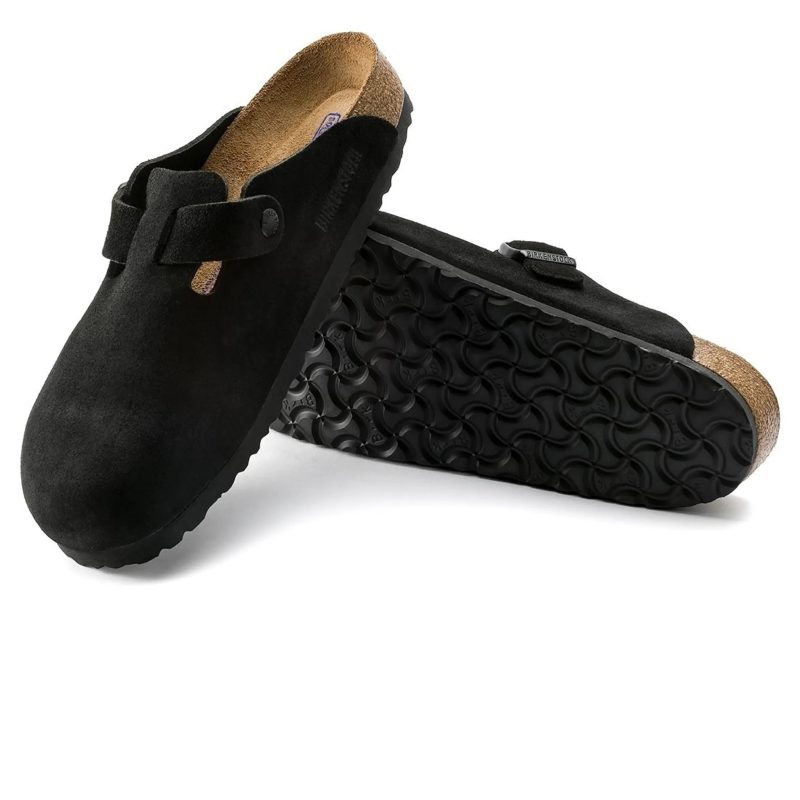 birkenstock boston suede flat sandals black w detail