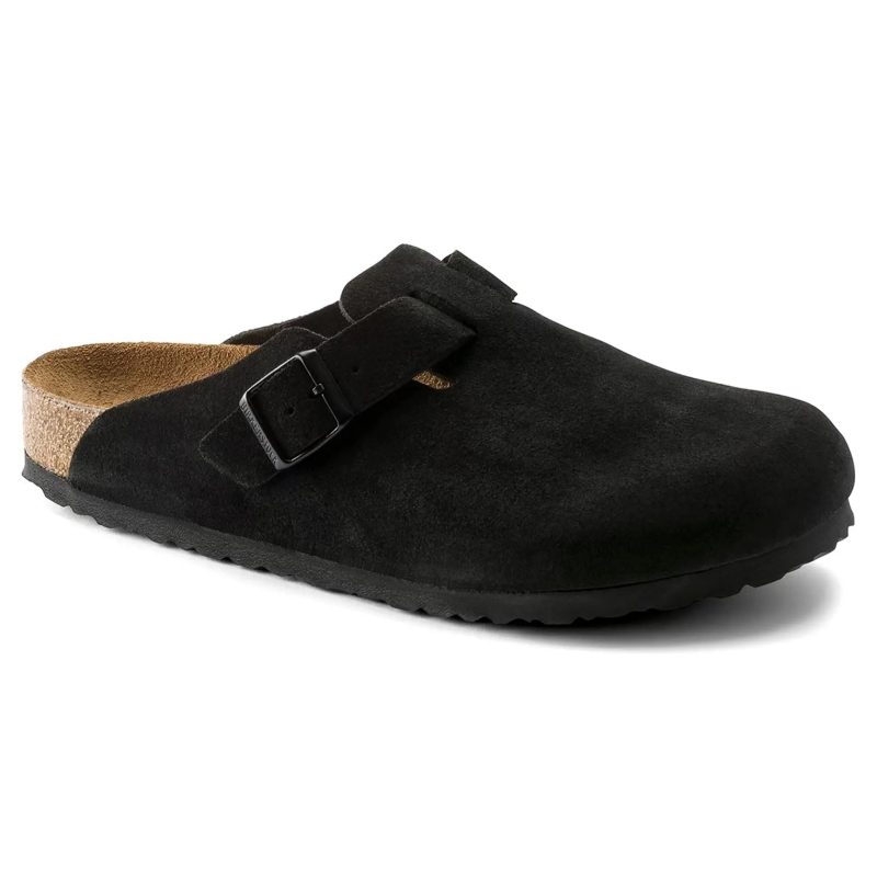 birkenstock boston suede flat sandals black w front side