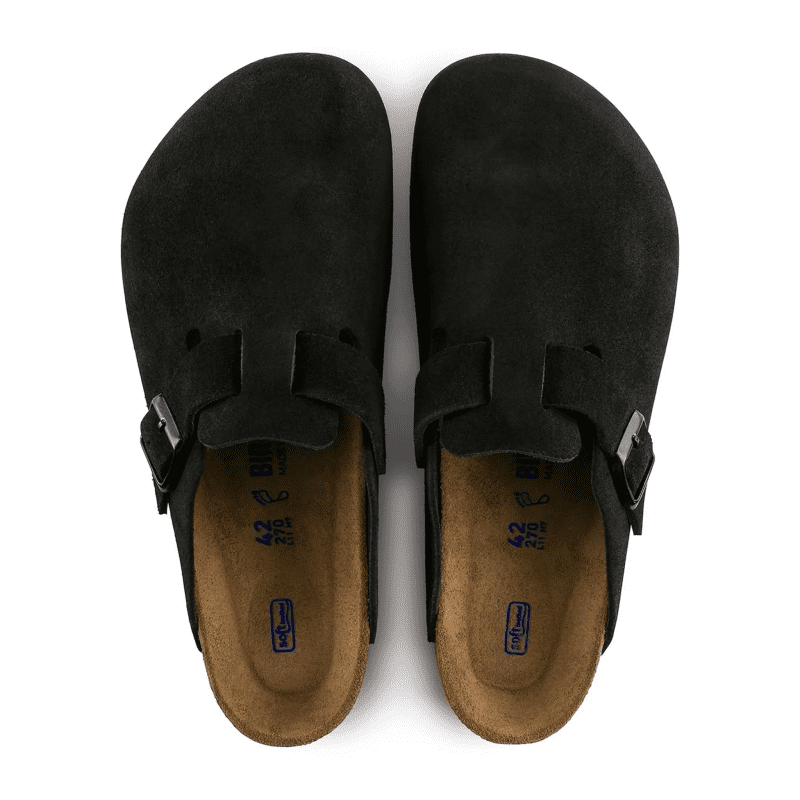 birkenstock boston suede flat sandals black w top