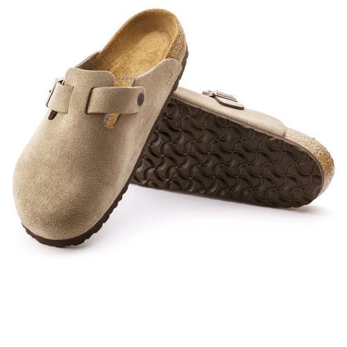 birkenstock boston suede flat sandals taupe w detail