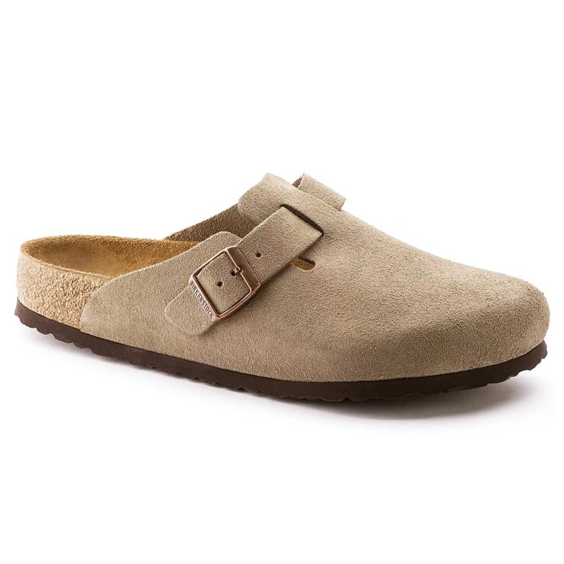 birkenstock boston suede flat sandals taupe w front side