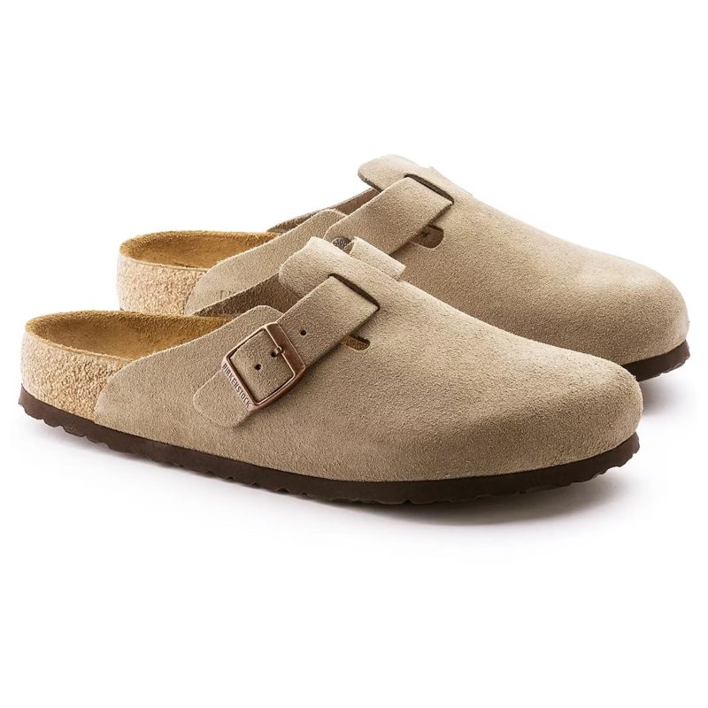 birkenstock boston suede flat sandals taupe w pair