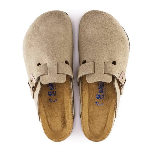 birkenstock boston suede flat sandals taupe w top