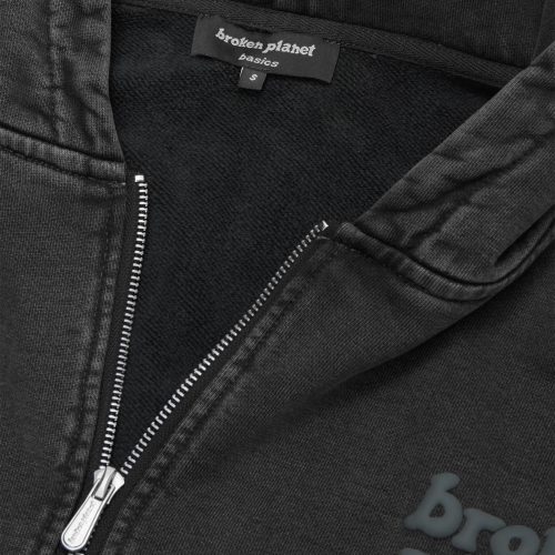 broken planet basics washed soot black cropped zip up hoodie neck