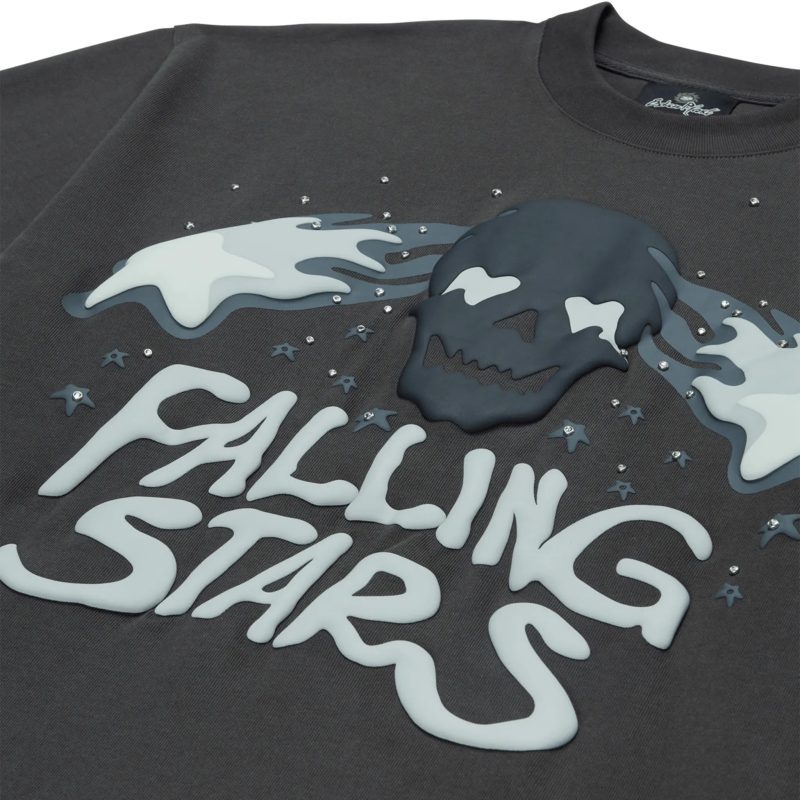 broken planet falling stars soot black t shirt detail