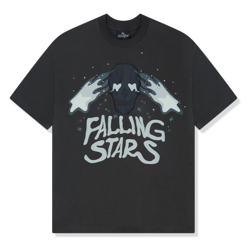 broken planet falling stars soot black t shirt front