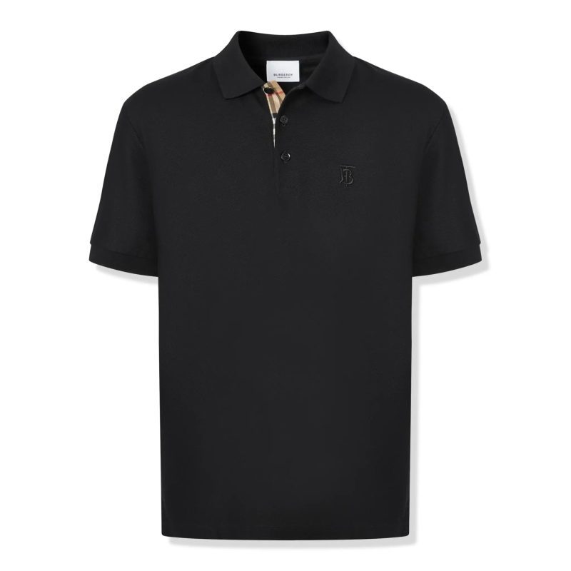 burberry eddie logo piqu cotton black polo shirt p80552281 front