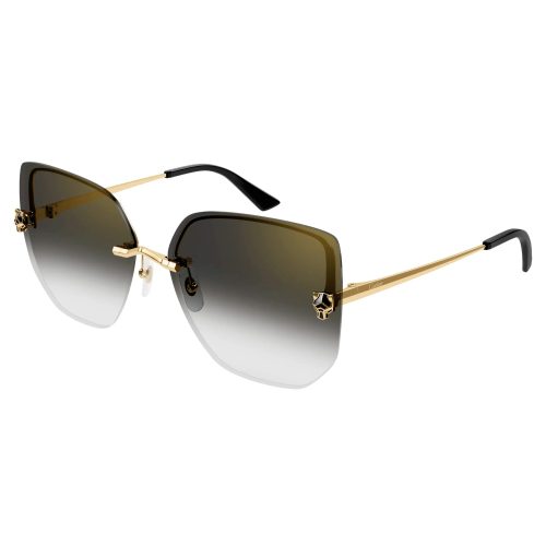 cartier eyewear ct0432s 001 panthere de cartier gold grey rimless sunglasses front side