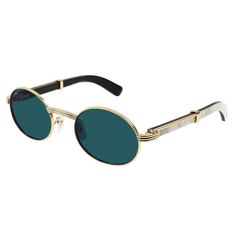 cartier eyewear ct0464s 003 white gold green sunglasses front side