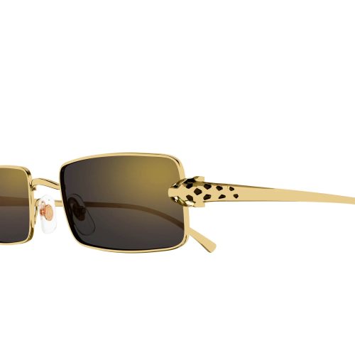 cartier eyewear ct0473s 001 panthere de cartier gold grey sunglasses close up