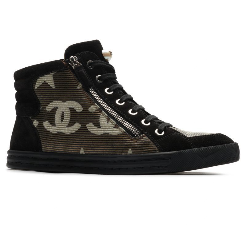 chanel cc star suede mesh black high sneaker preloved front side 2