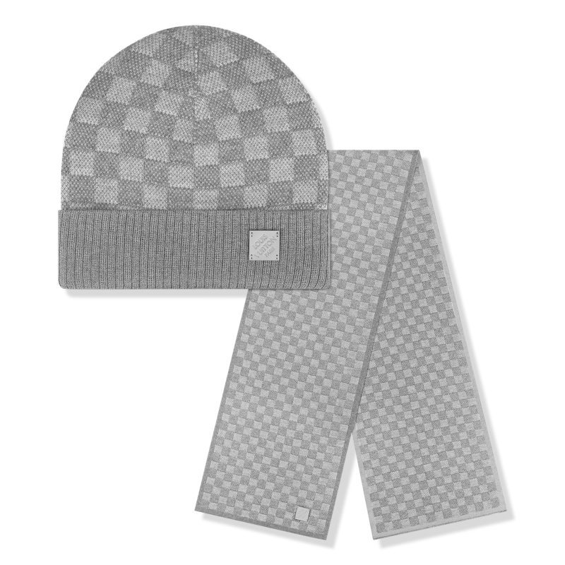 louis vuitton neo petit damier grey beanie scarf nvprod3920087v set