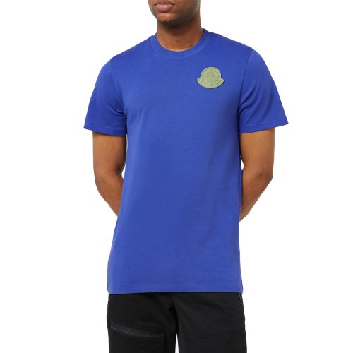 moncler patch logo blue t shirt model front