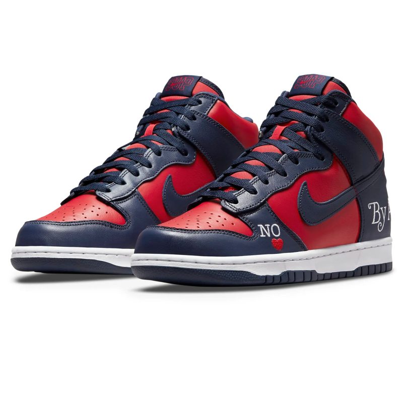 nike x supreme sb dunk high supreme by any means navy dn3741 600 front side