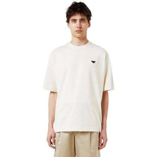 prada chest logo cotton natural t shirt model front