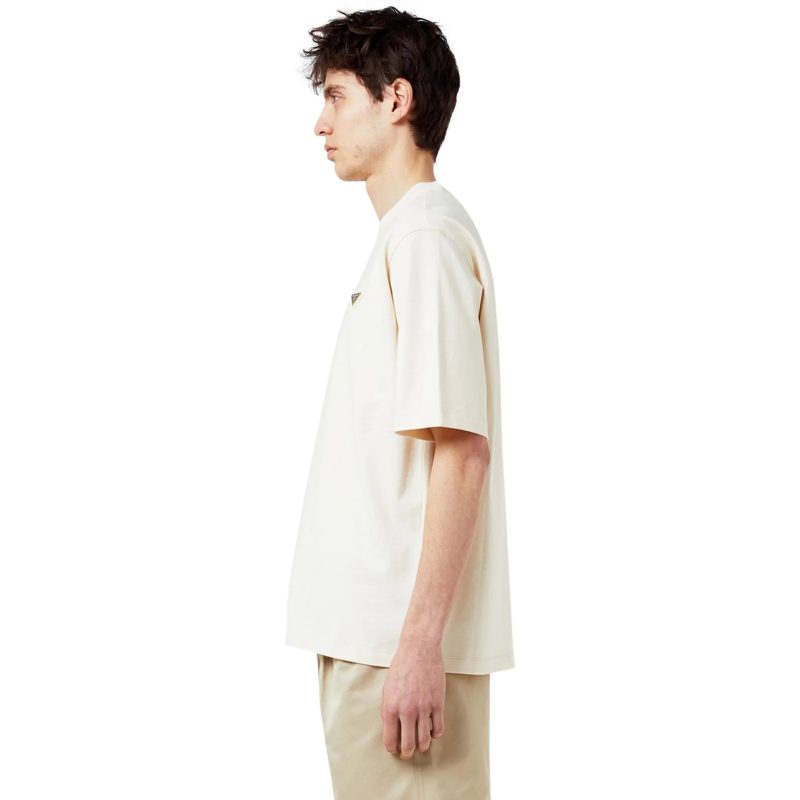 prada chest logo cotton natural t shirt model side