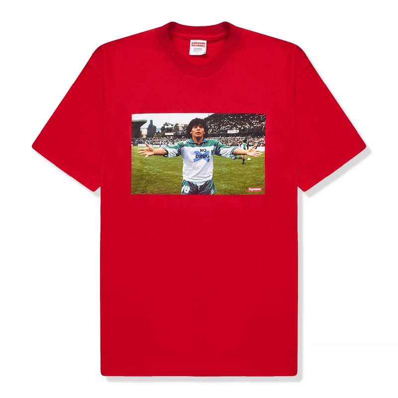 supreme maradona red t shirt front