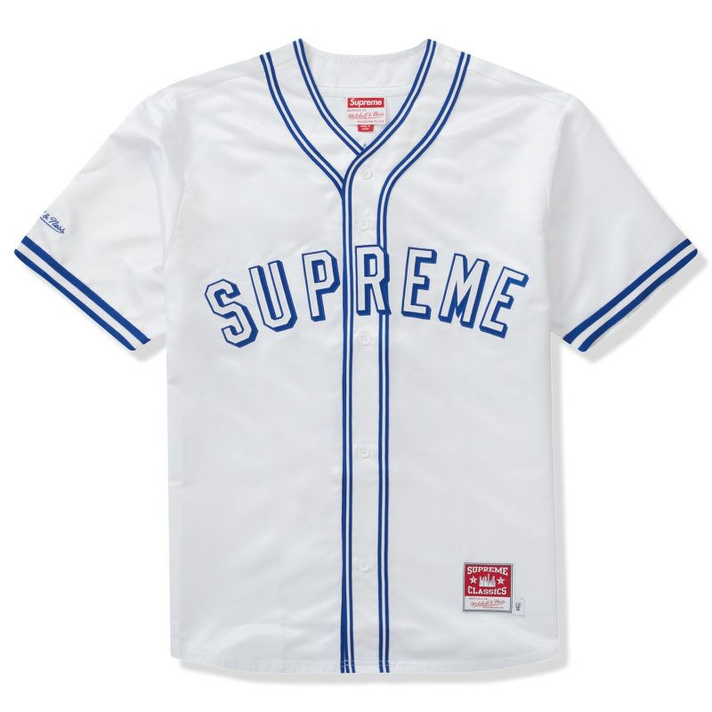 supreme mitchell ness satin white baseball jersey tbtf6060 mnnyypppwhit crepslocker ront