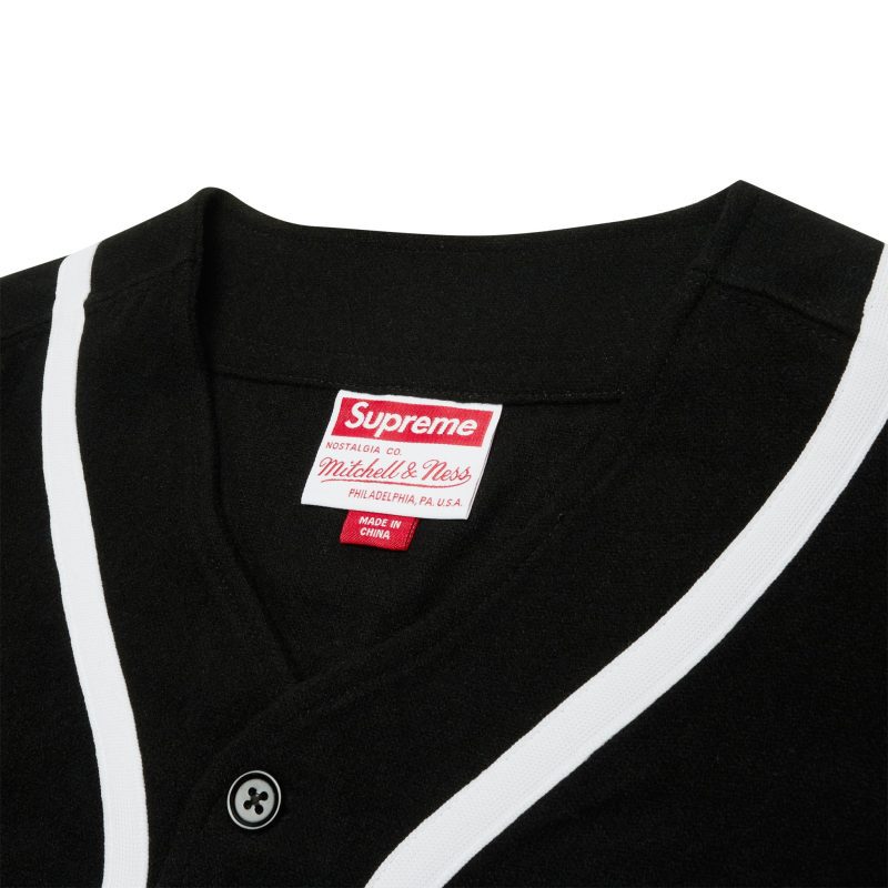 supreme mitchell ness wool black baseball jersey fw23kn26 neck