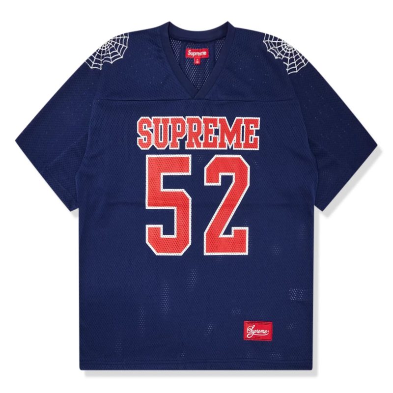 supreme spiderweb navy blue football jersey ss24kn63 navy front