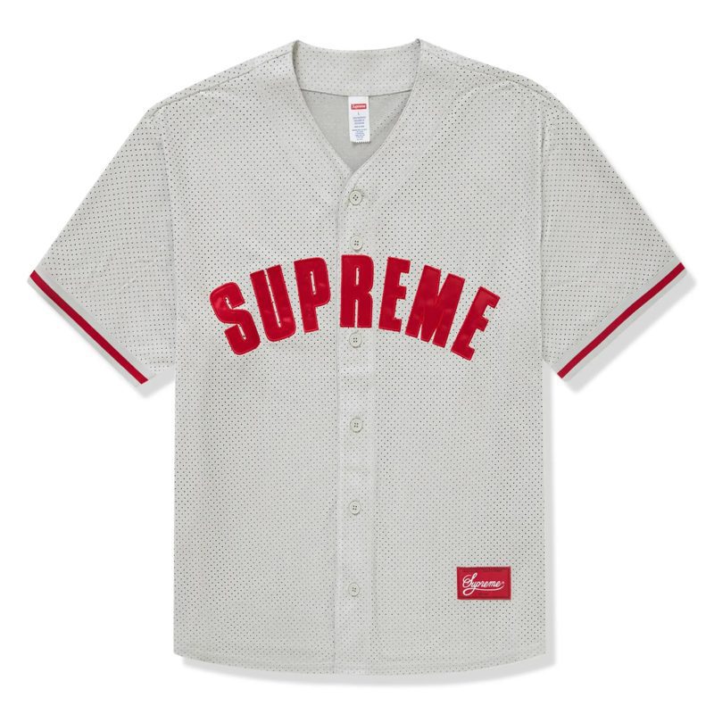 supreme ultrasuede mesh baseball grey jersey ss24kn22 grey front 716638cc e449 461e b888 026d942ddbd1