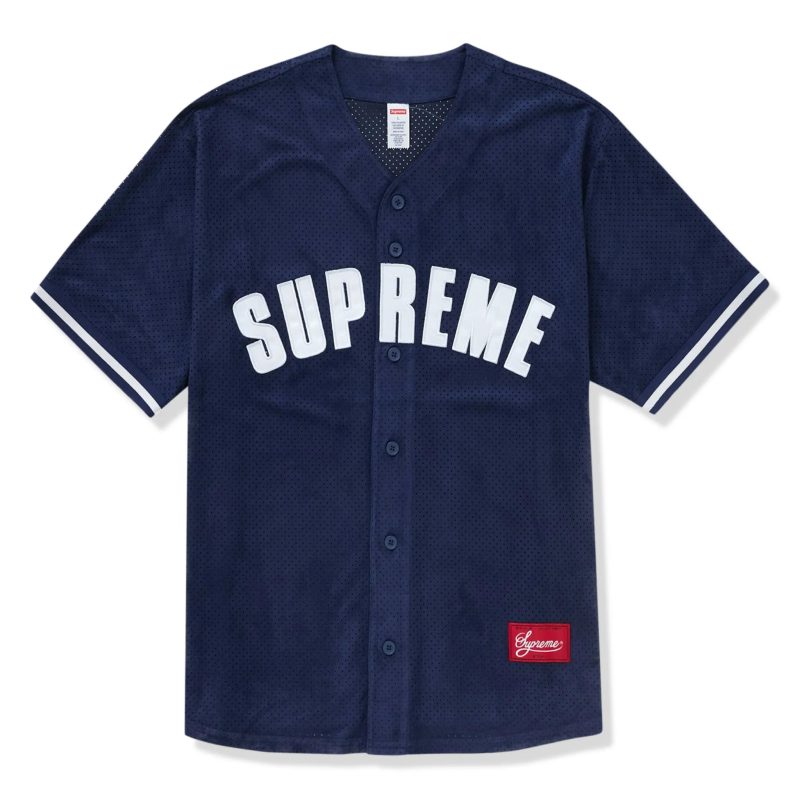 supreme ultrasuede mesh baseball navy blue jersey ss24kn22 front 00623961 bc93 4c7a a479 6260918db8bd