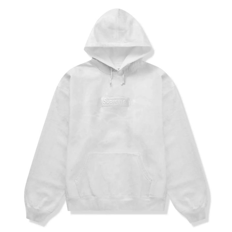 supreme x mm6 maison margiela foil box logo white hoodie front