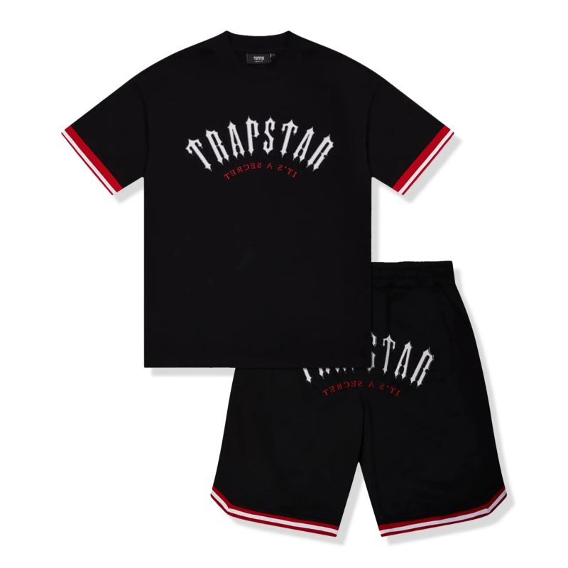 trapstar arch mesh black t shirt shorts front