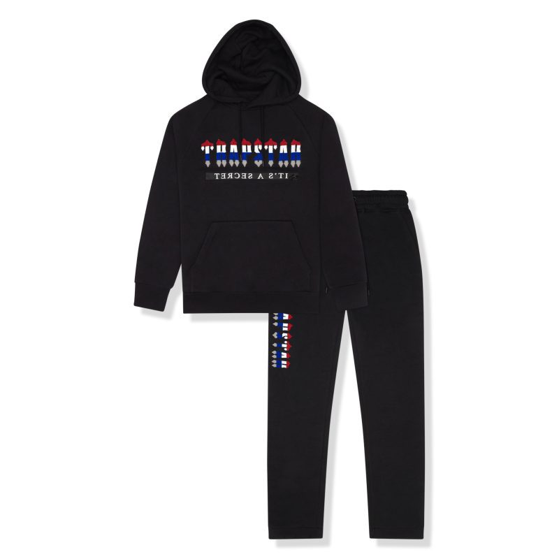 trapstar chenille decoded 2.0 hooded tracksuit black revolution hoodie front 1