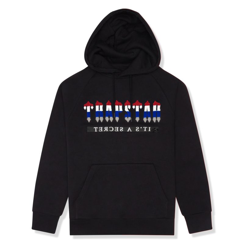 trapstar chenille decoded 2.0 hooded tracksuit black revolution hoodie front