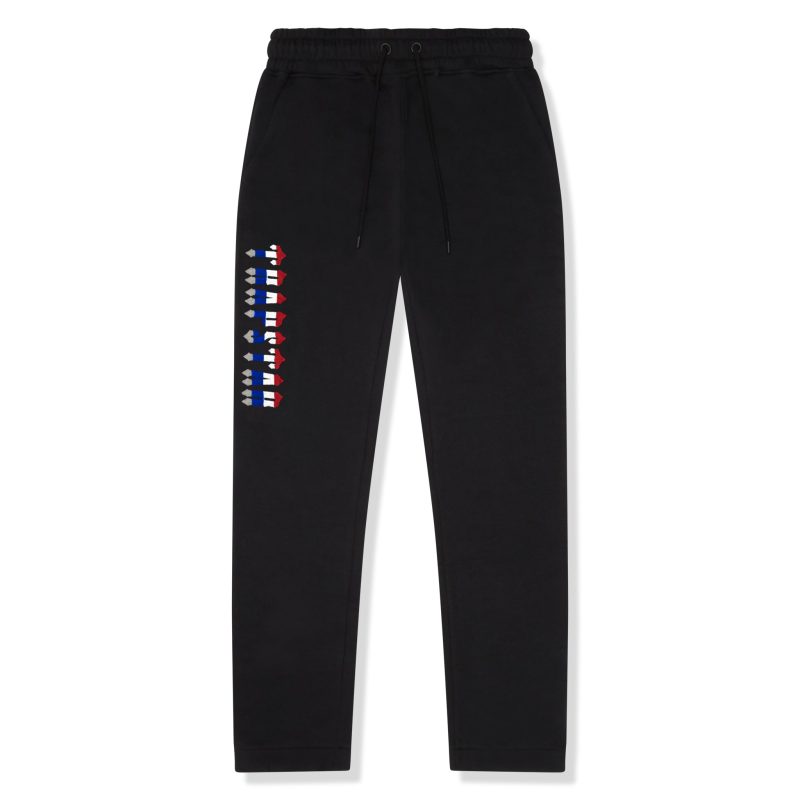 trapstar chenille decoded 2.0 hooded tracksuit black revolution hoodie pants front