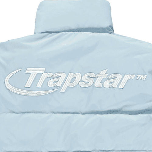 trapstar hyperdrive puffer sky blue jacket back logo