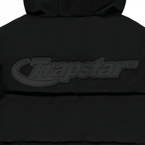 trapstar hyperdrive technical hooded puffer jacket black back logo