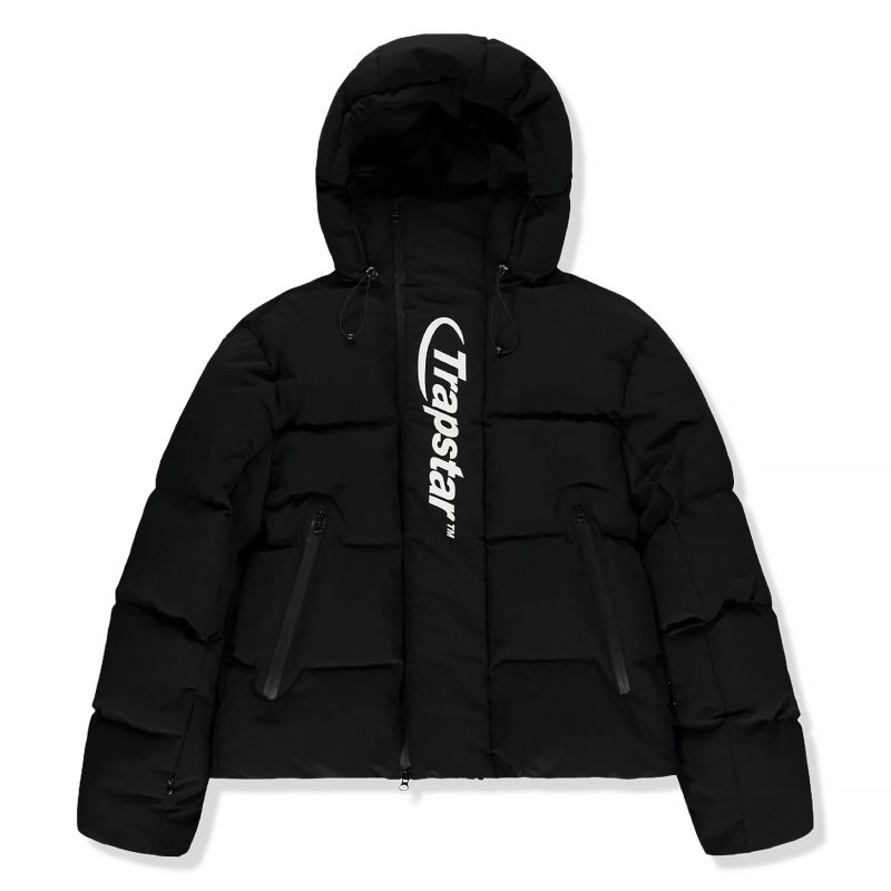 trapstar hyperdrive technical hooded puffer jacket black front