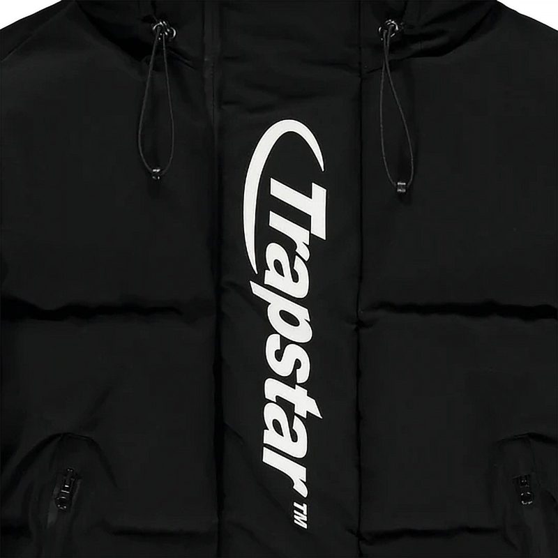 trapstar hyperdrive technical hooded puffer jacket black front logo