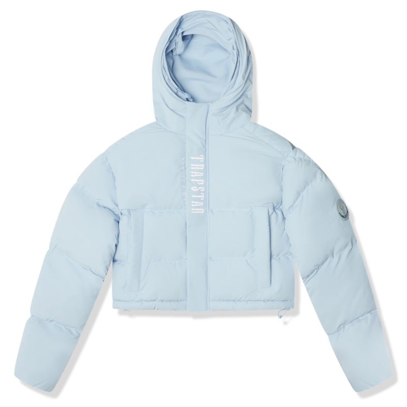 trapstar womens decoded 2.0 ice blue puffer jacket front